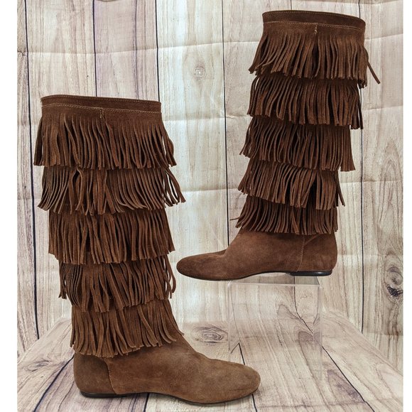 JOIE Festival Fringe Flat Boot 35 Boho Cognac Suede - Picture 6 of 9